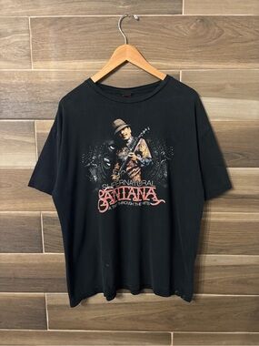Vintage Carlos Santana Tour Band Tee Size XL Black T Shirt 2009 2000s Y2K